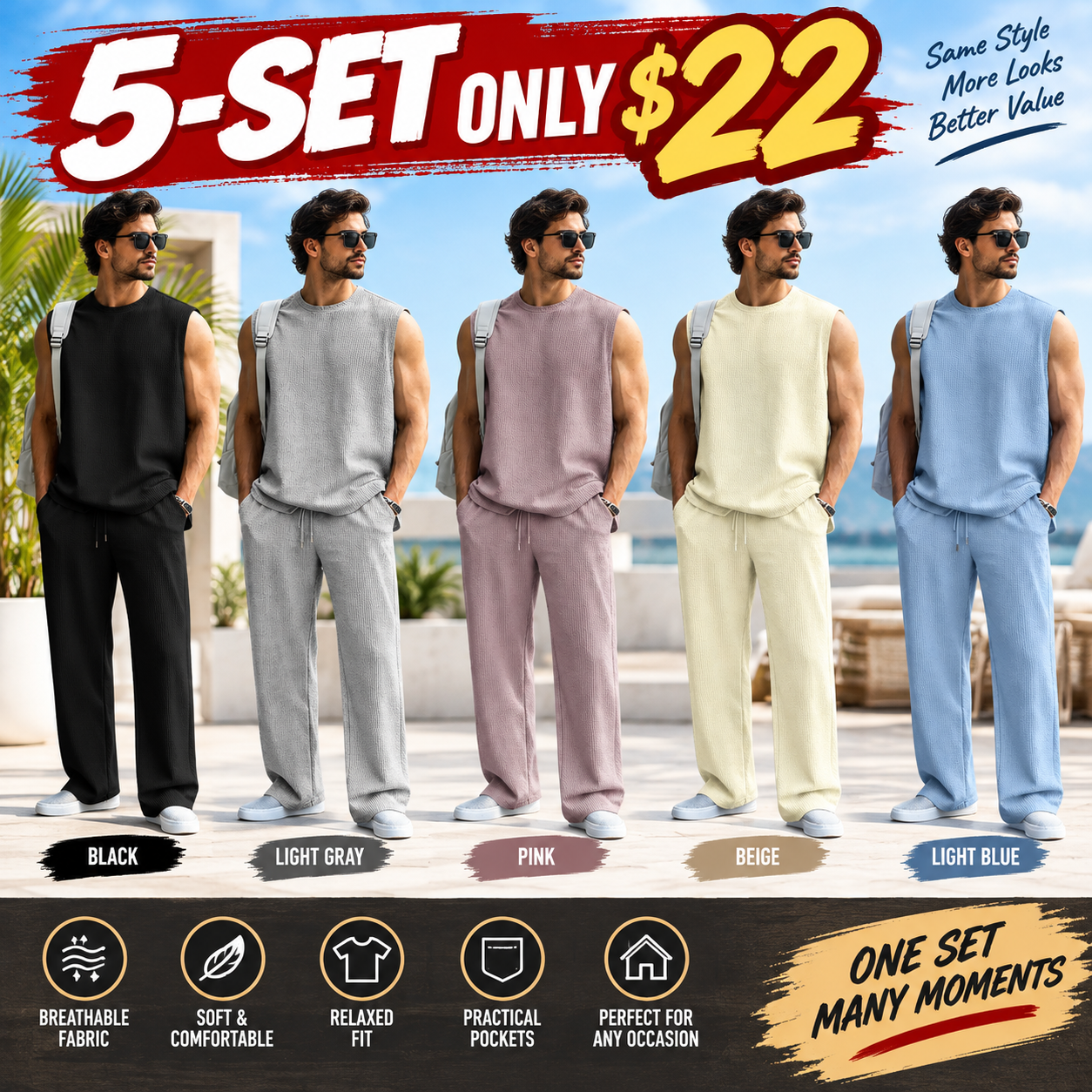 Men's Rib-Knit Sleeveless 2-Piece Lounge Set
