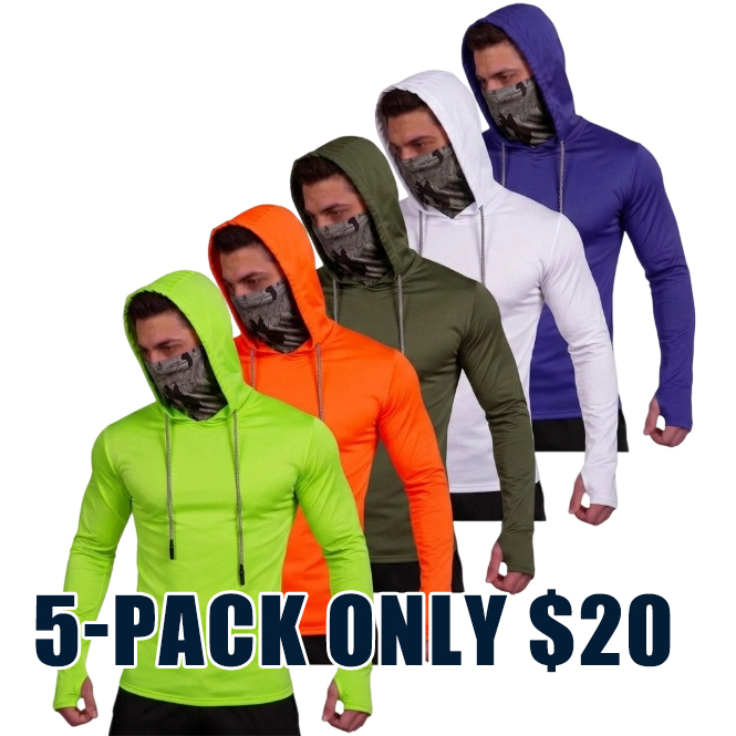Men's UPF 50+ Sun Protection Hoodie Shirt 5-Pack