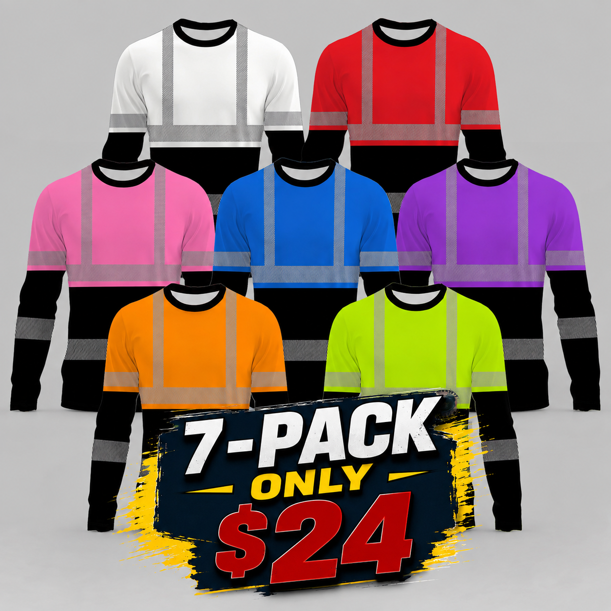 Men's Colorblock Reflective Stripe Long Sleeve Work Shirt