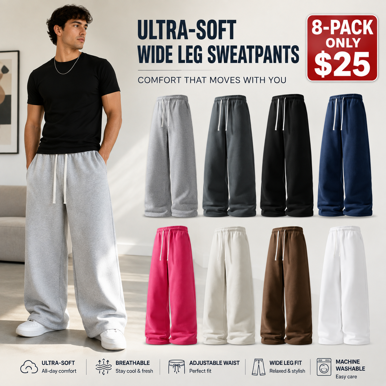 Men's Ultra-Soft Wide-Leg Athletic Sweatpants