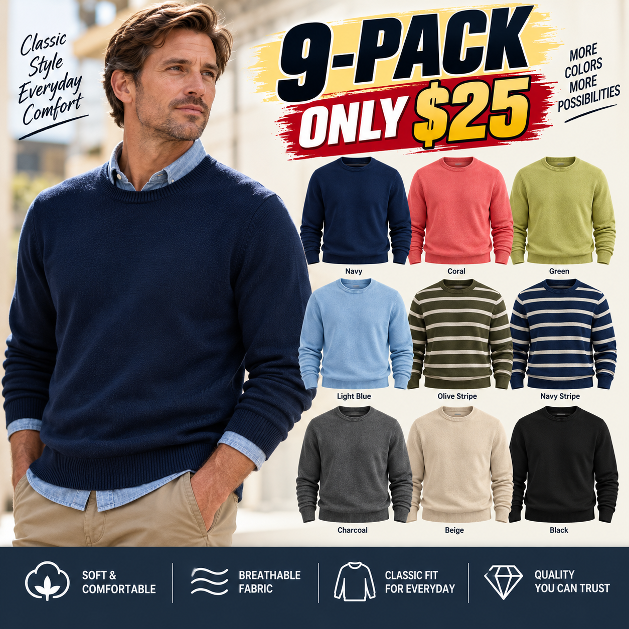 Men's Classic Cotton-Blend Roll Neck Sweater