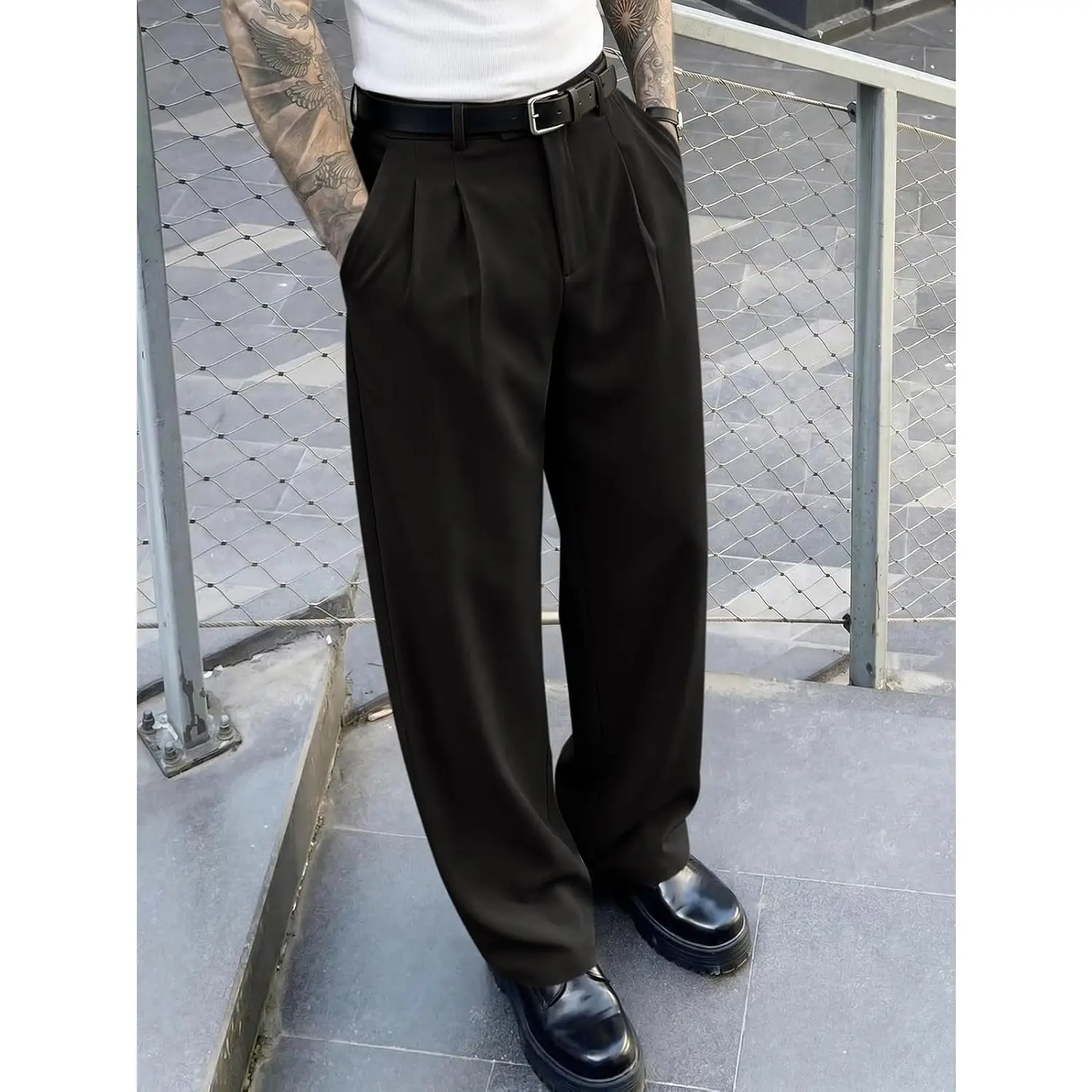 Men's Relaxed Wide-Leg Dress Pants