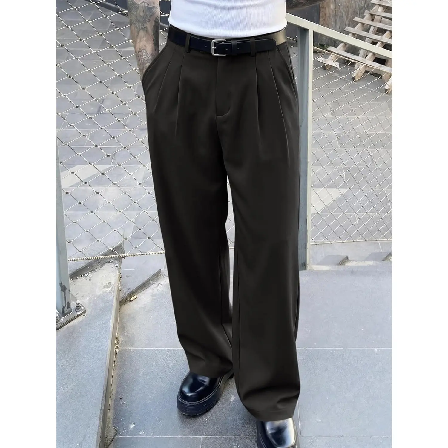 Men's Relaxed Wide-Leg Dress Pants