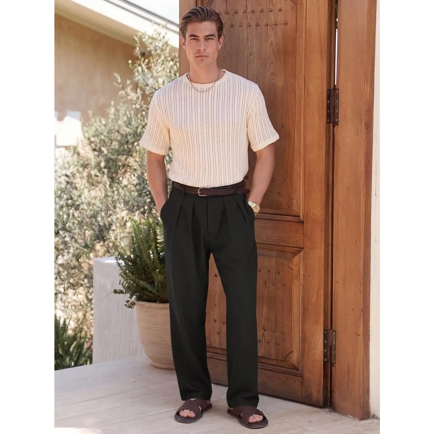 Men's Relaxed Wide-Leg Dress Pants