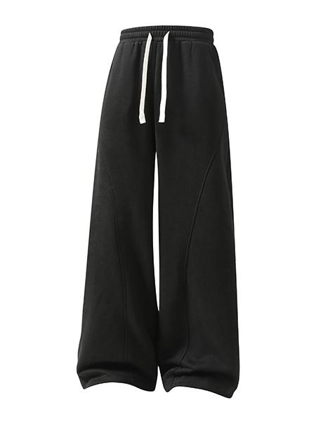 Men's Curved Wide-Leg Drawstring Pants – Relaxed Casual Streetwear Trousers