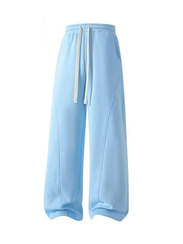 Men's Curved Wide-Leg Drawstring Pants – Relaxed Casual Streetwear Trousers