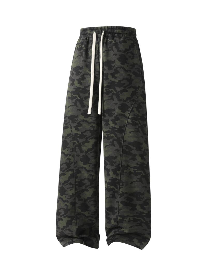 Men's Curved Wide-Leg Drawstring Pants – Relaxed Casual Streetwear Trousers