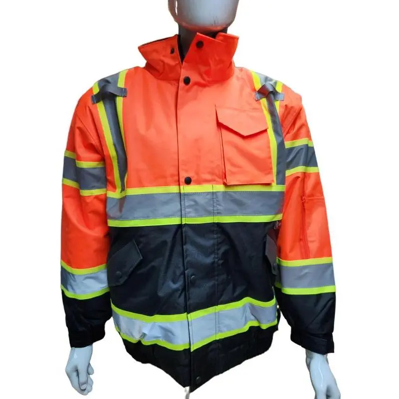 🦺 Men's High-Visibility Reflective Safety Jacket – Insulated Hooded Workwear