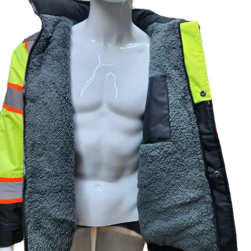 🦺 Men's High-Visibility Reflective Safety Jacket – Insulated Hooded Workwear