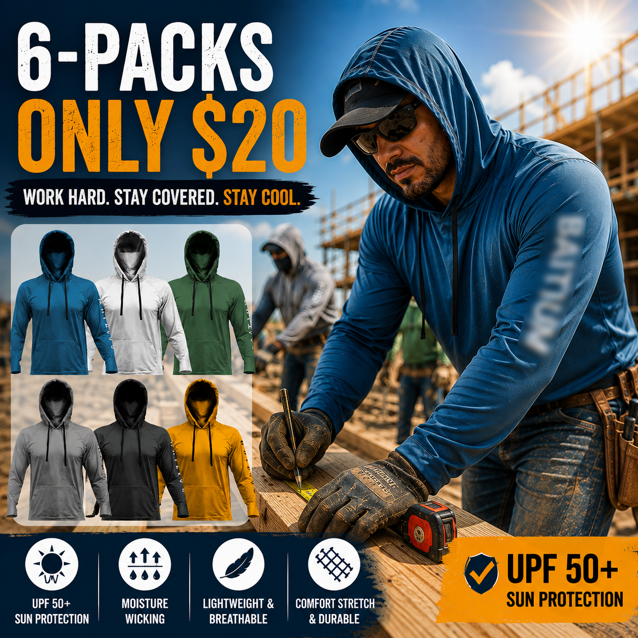 Men's UPF 50+ Hooded Sun Protection Fishing Shirt