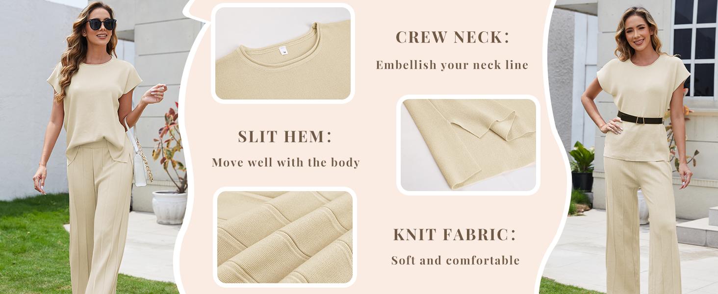 Ommig Lounge Sets for Women Two Piece Outfits Knit Cap Sleeve Tops Wide Leg Pleated Pants Casual Dressy Sweater Sets,summerwins