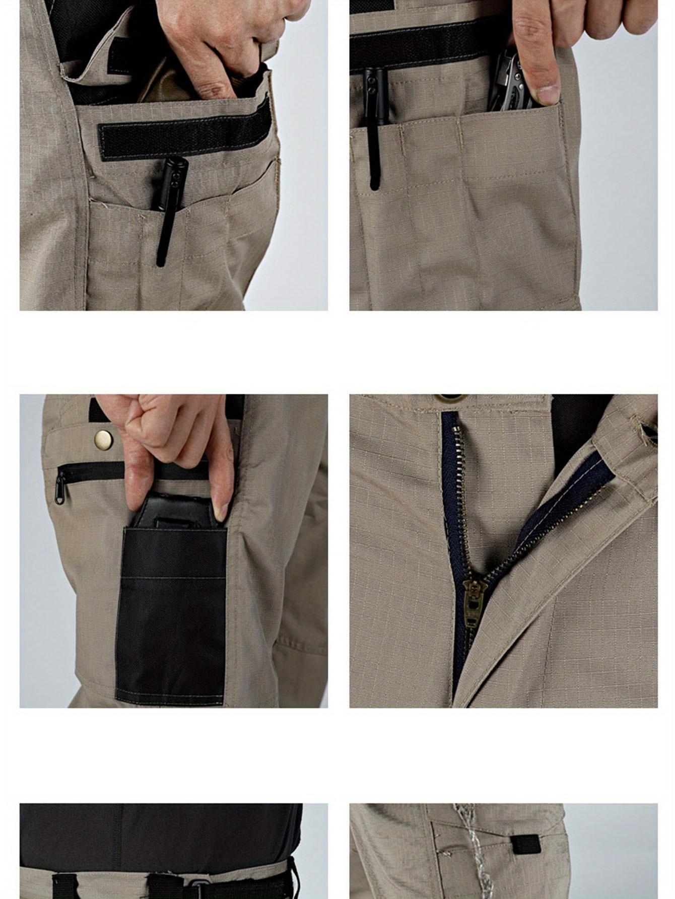 HOMUG Men's Solid Color Waterproof Tactical Work Pants - 3-Piece Set, Belt-Free, Multi-Pocket, Durable Outdoor Hiking & Casual Pants (Regular Fit)