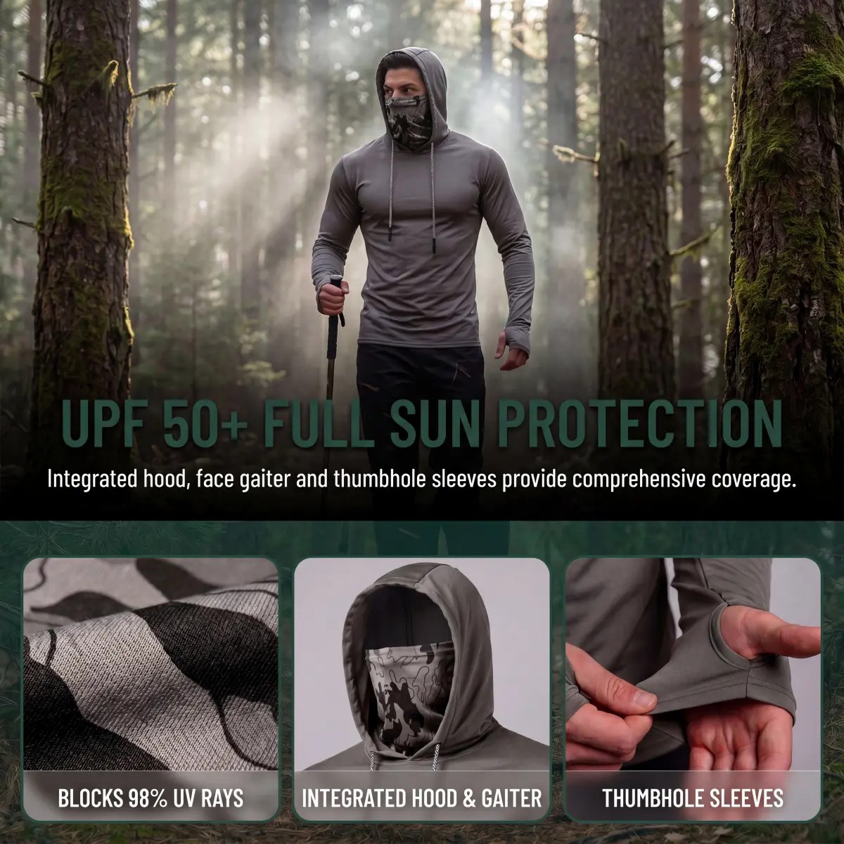 Men's UPF 50+ Sun Protection Hoodie Shirt 5-Pack