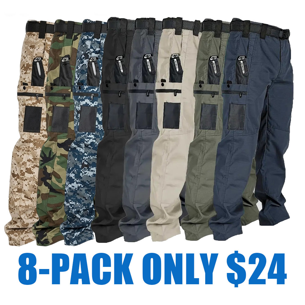 Men's Tactical Work Pants with Multi-Pocket Zipper Design