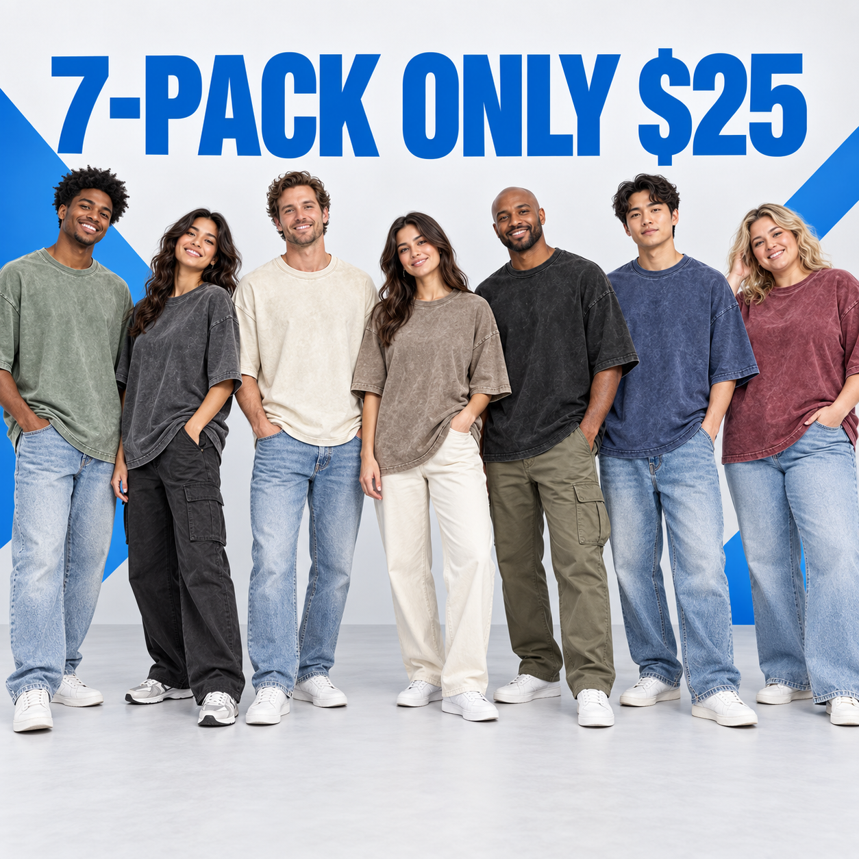 Unisex Vintage-Wash Oversized Cotton T-Shirt Multipack