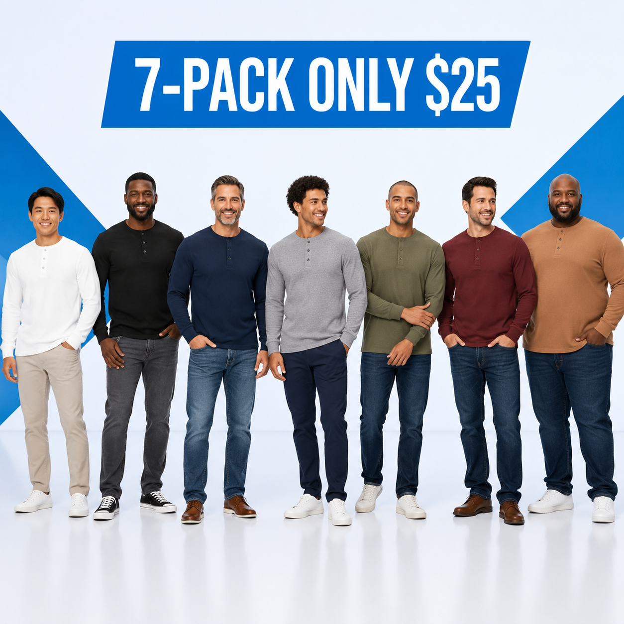 Men's Everyday Cotton Waffle-Knit Henley Shirt Multi-Pack