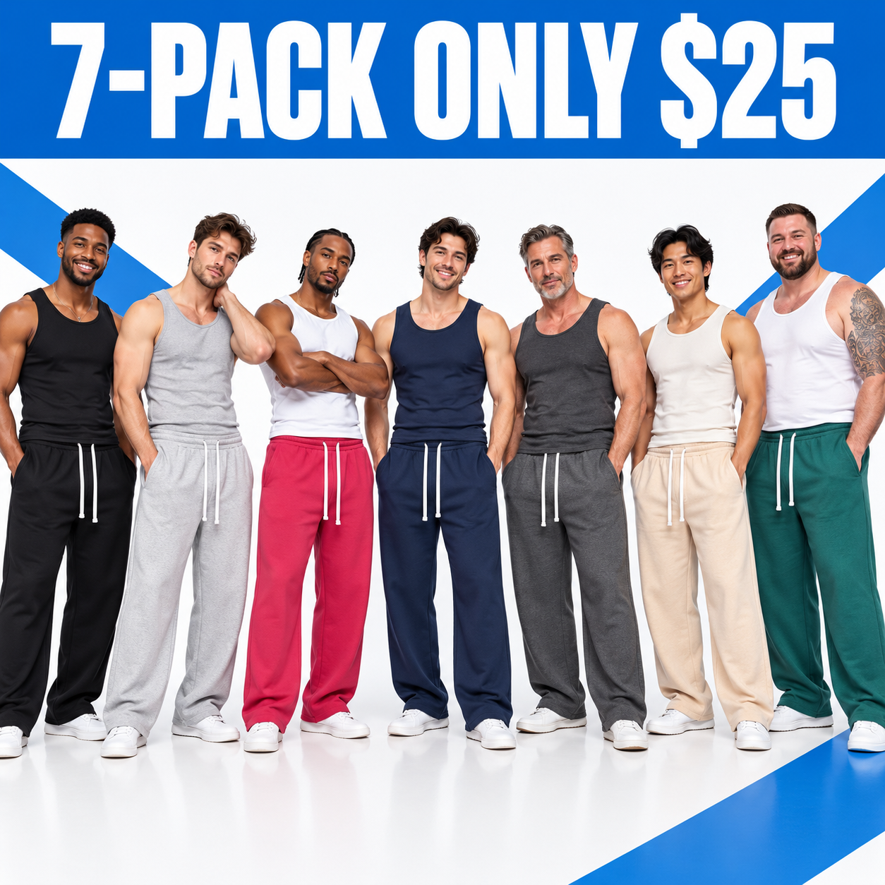Men's Everyday Relaxed Wide-Leg Drawstring Sweatpants Multi-Pack