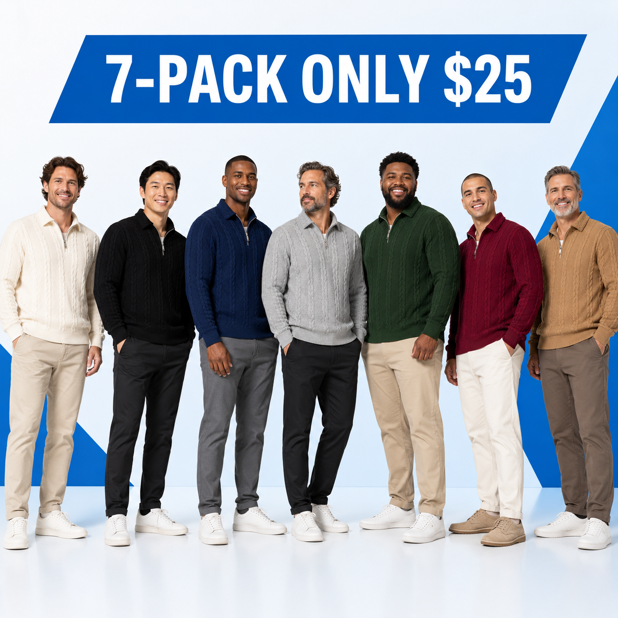 Men's Everyday Cable-Knit Quarter-Zip Sweater Multi-Pack