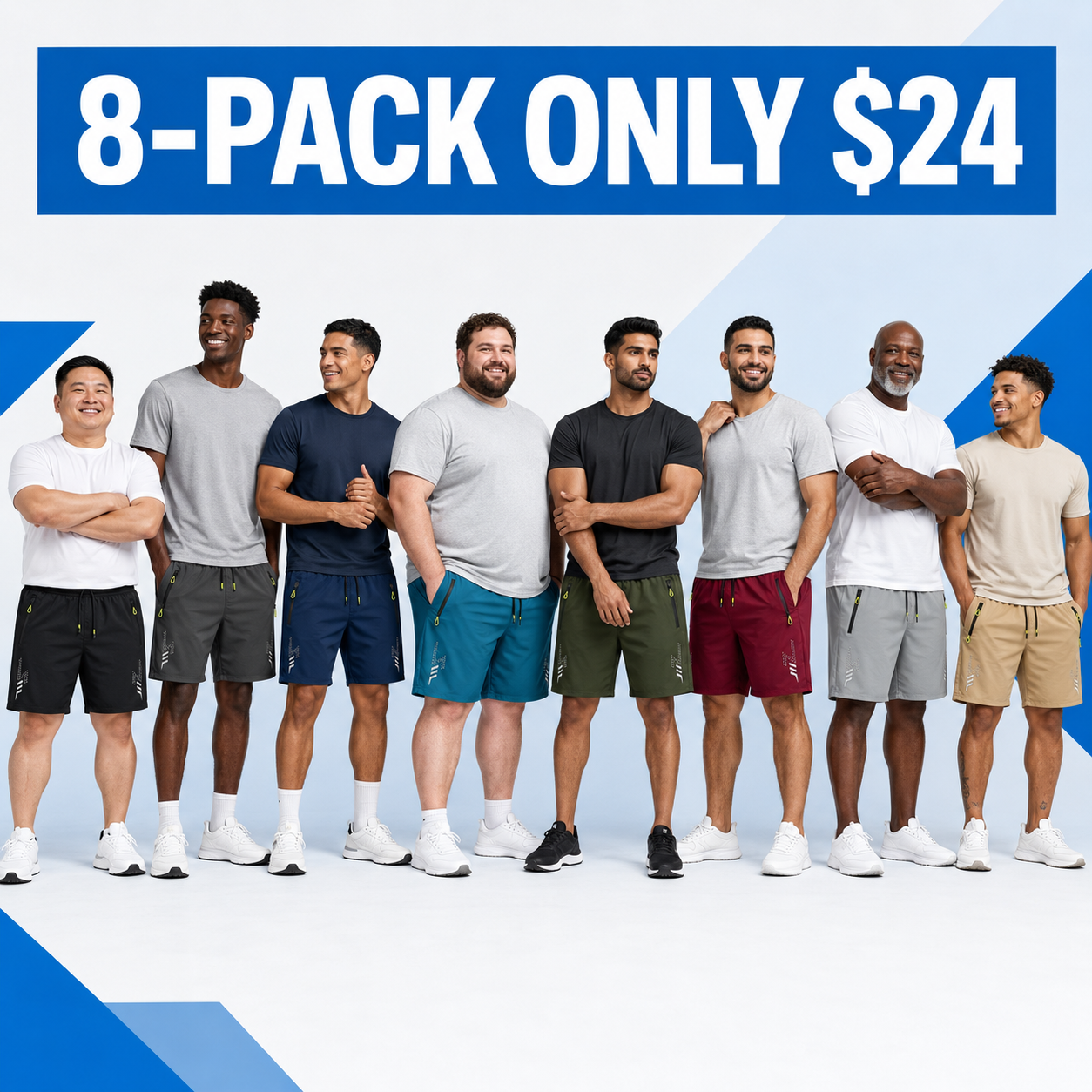 Men's Lightweight Quick-Dry Zip-Pocket Athletic Shorts Multi-Pack