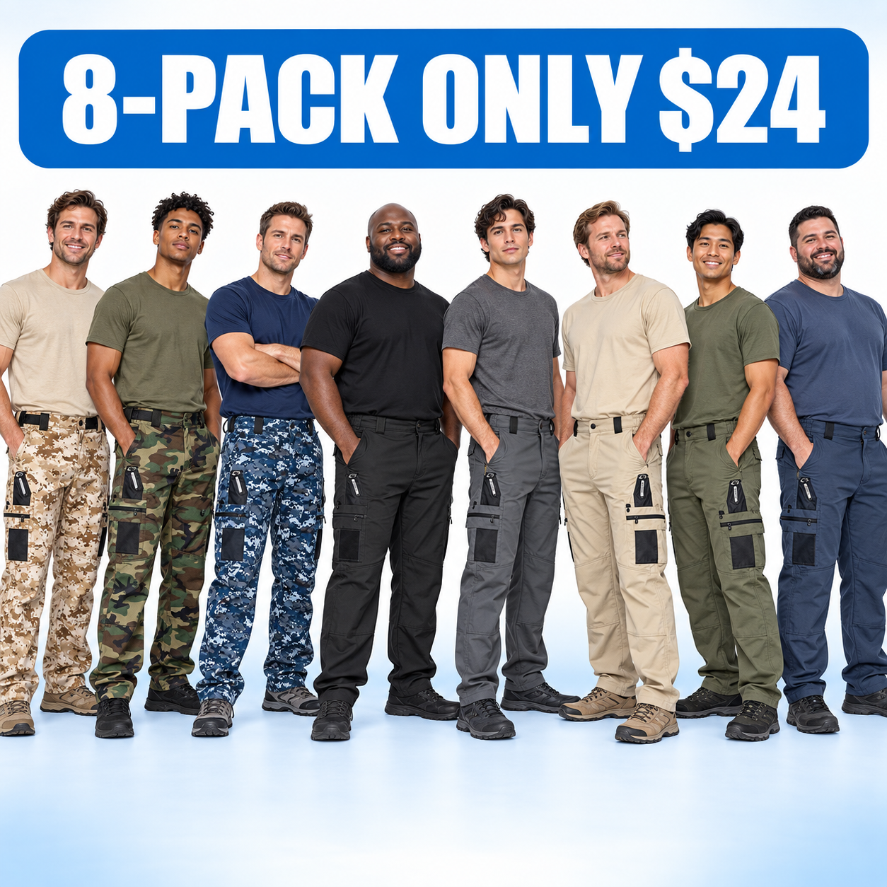 Men's Multi-Pocket Tactical Cargo Pants - Solid & Camo Multipacks