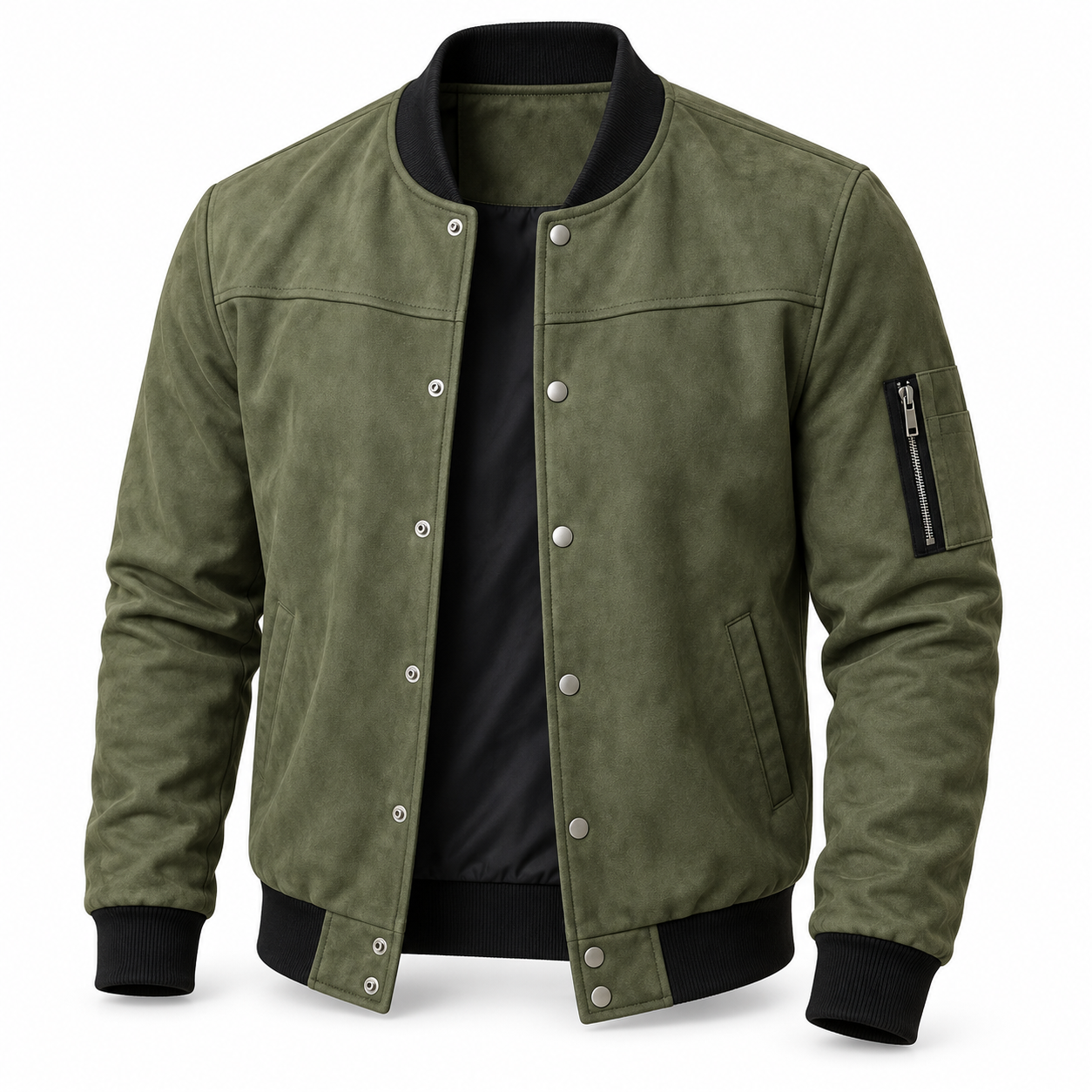 Men's Suede-Look Snap-Front Bomber Jacket Multipack - Ribbed Trim Casual Outerwear