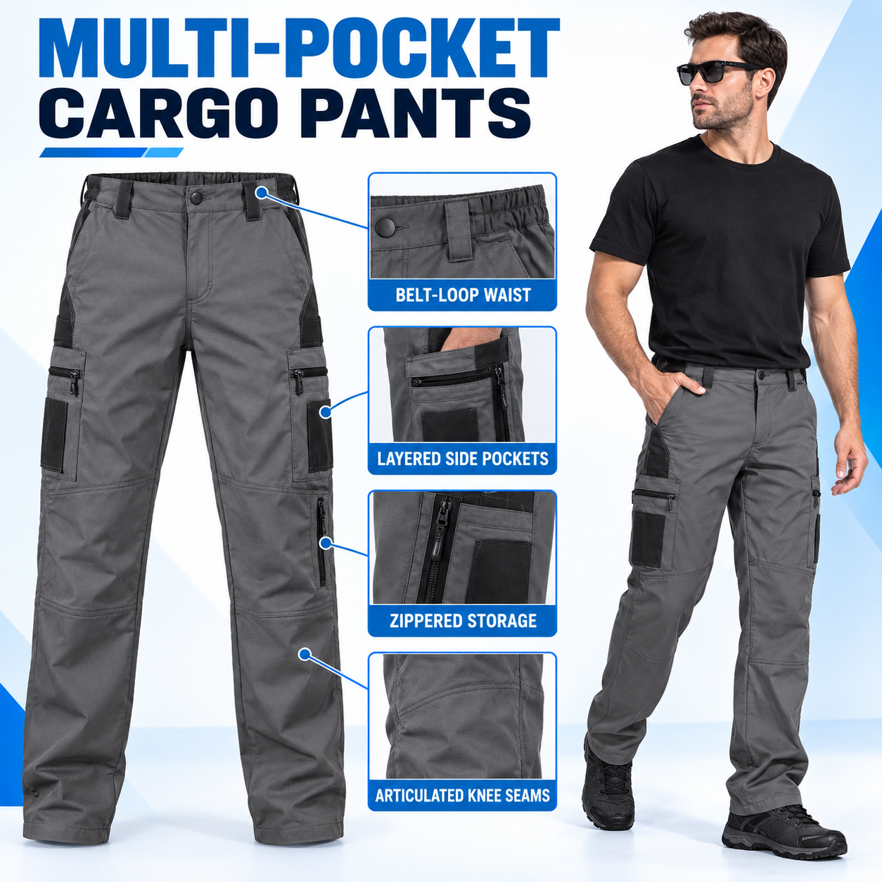 Men's Multi-Pocket Tactical Cargo Pants - Solid & Camo Multipacks