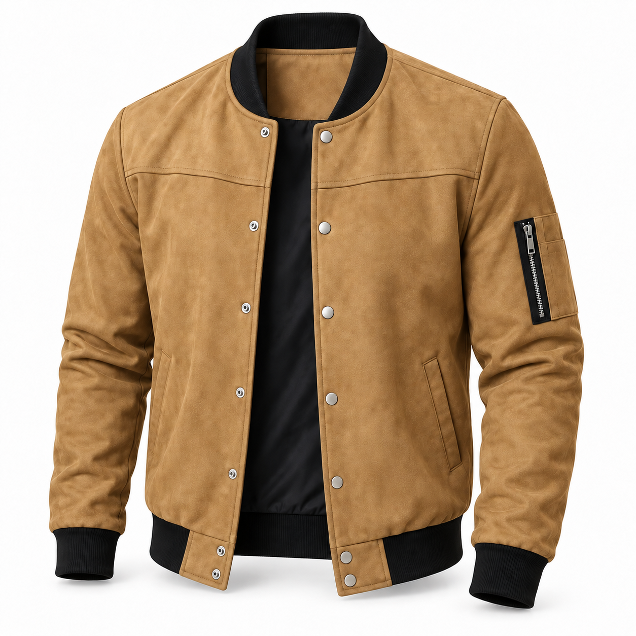 Men's Suede-Look Snap-Front Bomber Jacket Multipack - Ribbed Trim Casual Outerwear
