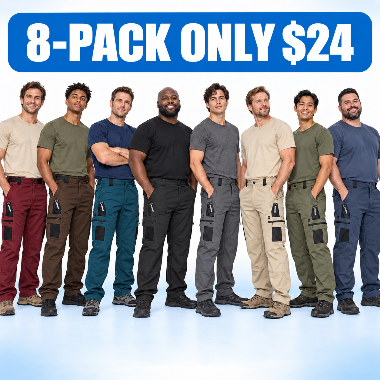 Men's Multi-Pocket Tactical Cargo Pants - Solid & Camo Multipacks