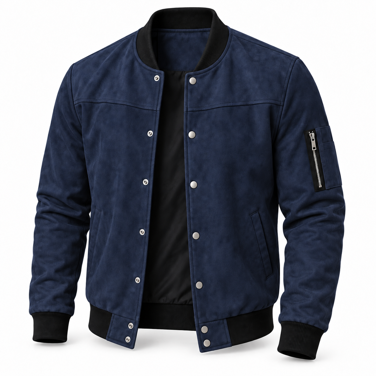 Men's Suede-Look Snap-Front Bomber Jacket Multipack - Ribbed Trim Casual Outerwear