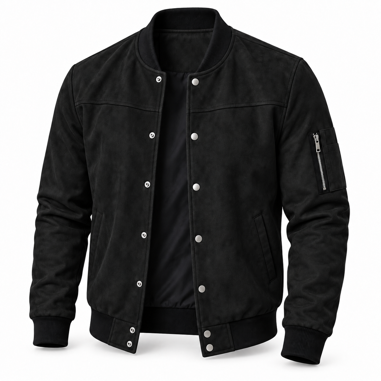 Men's Suede-Look Snap-Front Bomber Jacket Multipack - Ribbed Trim Casual Outerwear