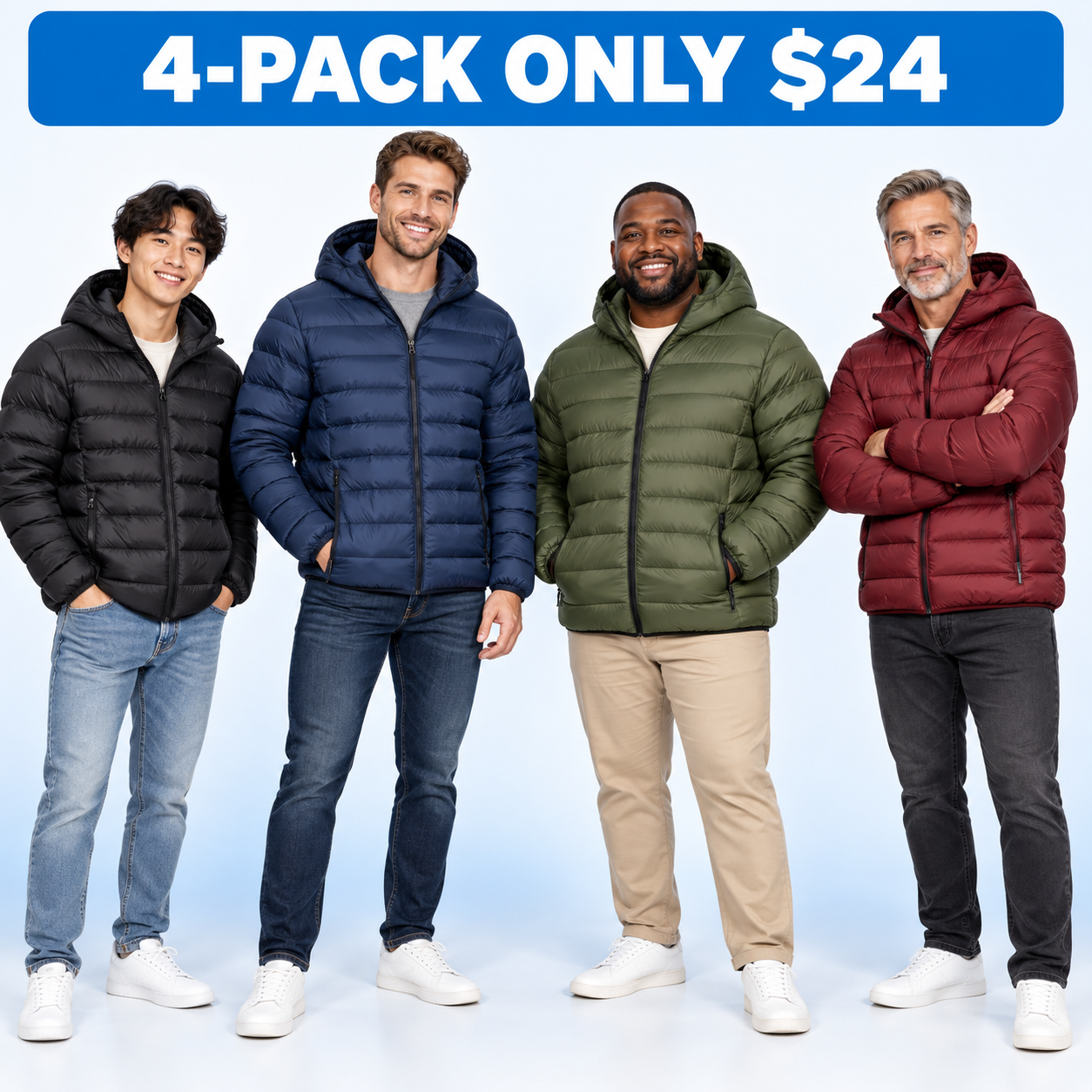 Men's Lightweight Hooded Puffer Jacket Multipack - Quilted Zip-Up Everyday Outerwear