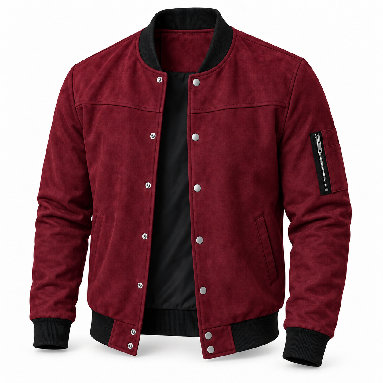 Men's Suede-Look Snap-Front Bomber Jacket Multipack - Ribbed Trim Casual Outerwear