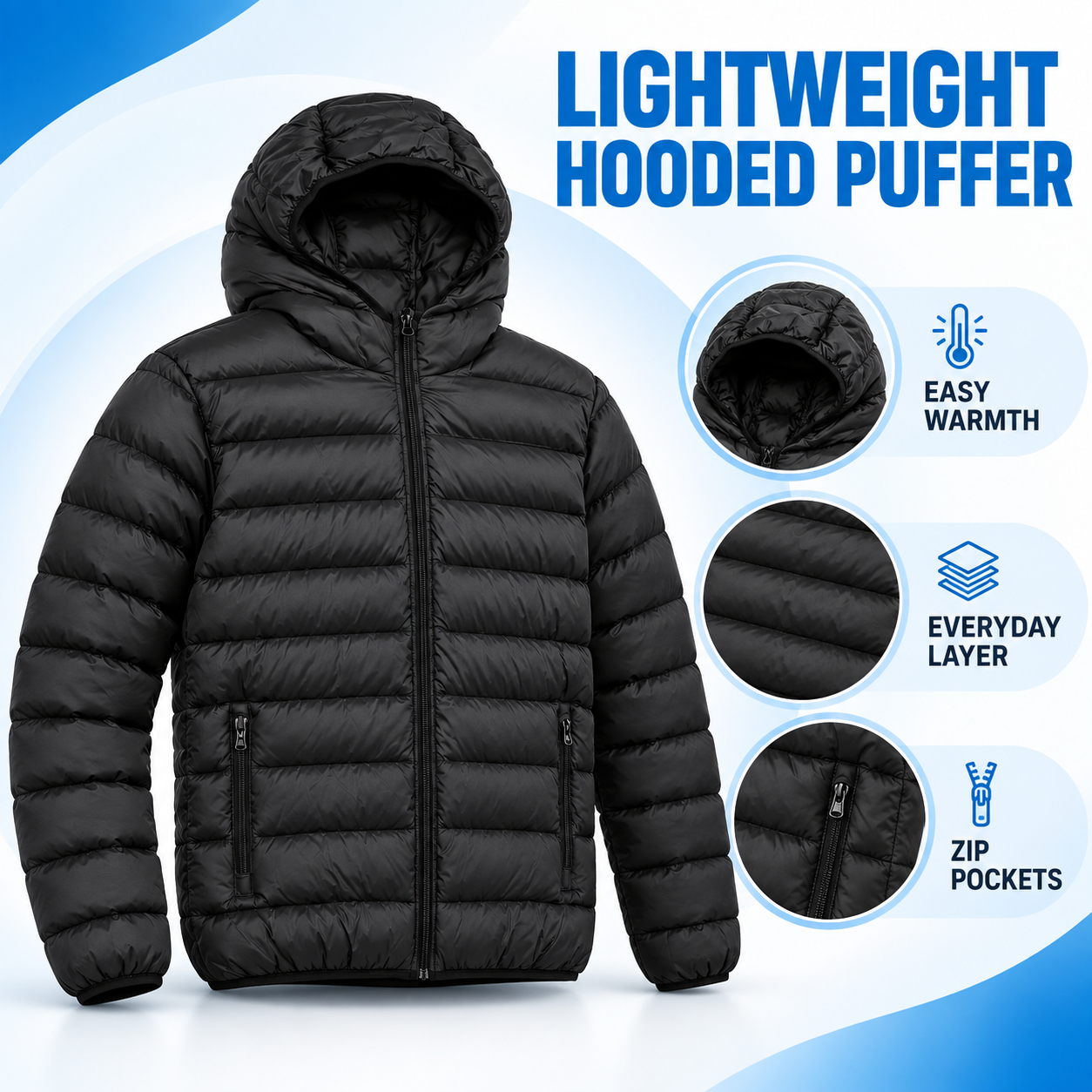 Men's Lightweight Hooded Puffer Jacket Multipack - Quilted Zip-Up Everyday Outerwear