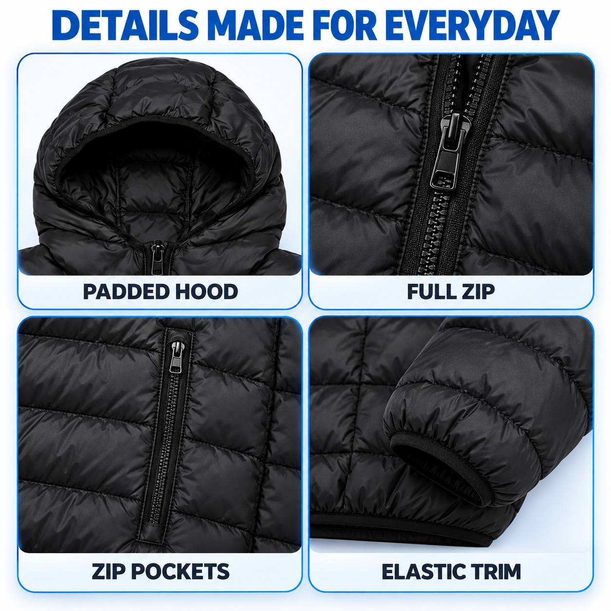 Men's Lightweight Hooded Puffer Jacket Multipack - Quilted Zip-Up Everyday Outerwear