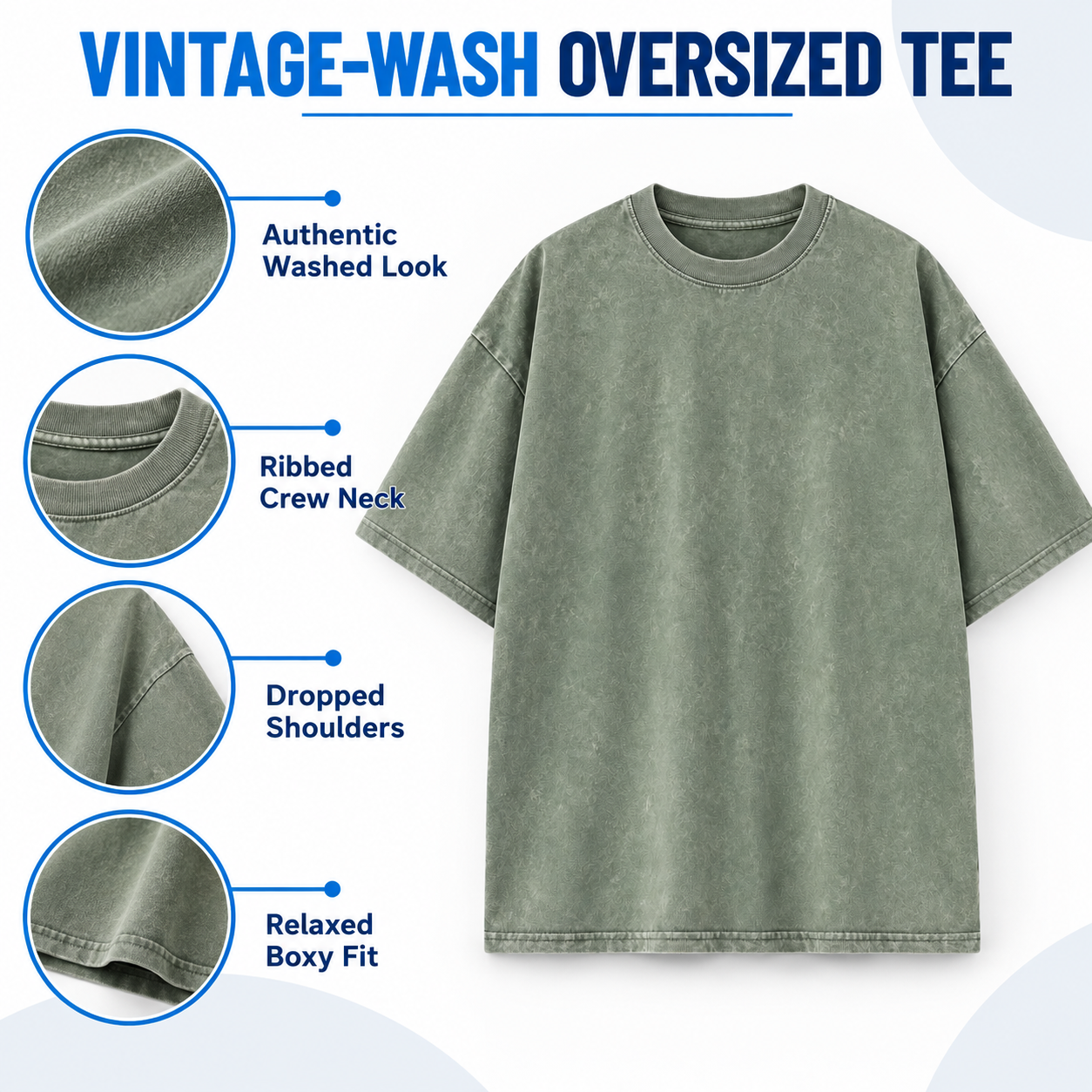 Unisex Vintage-Wash Oversized Cotton T-Shirt Multipack