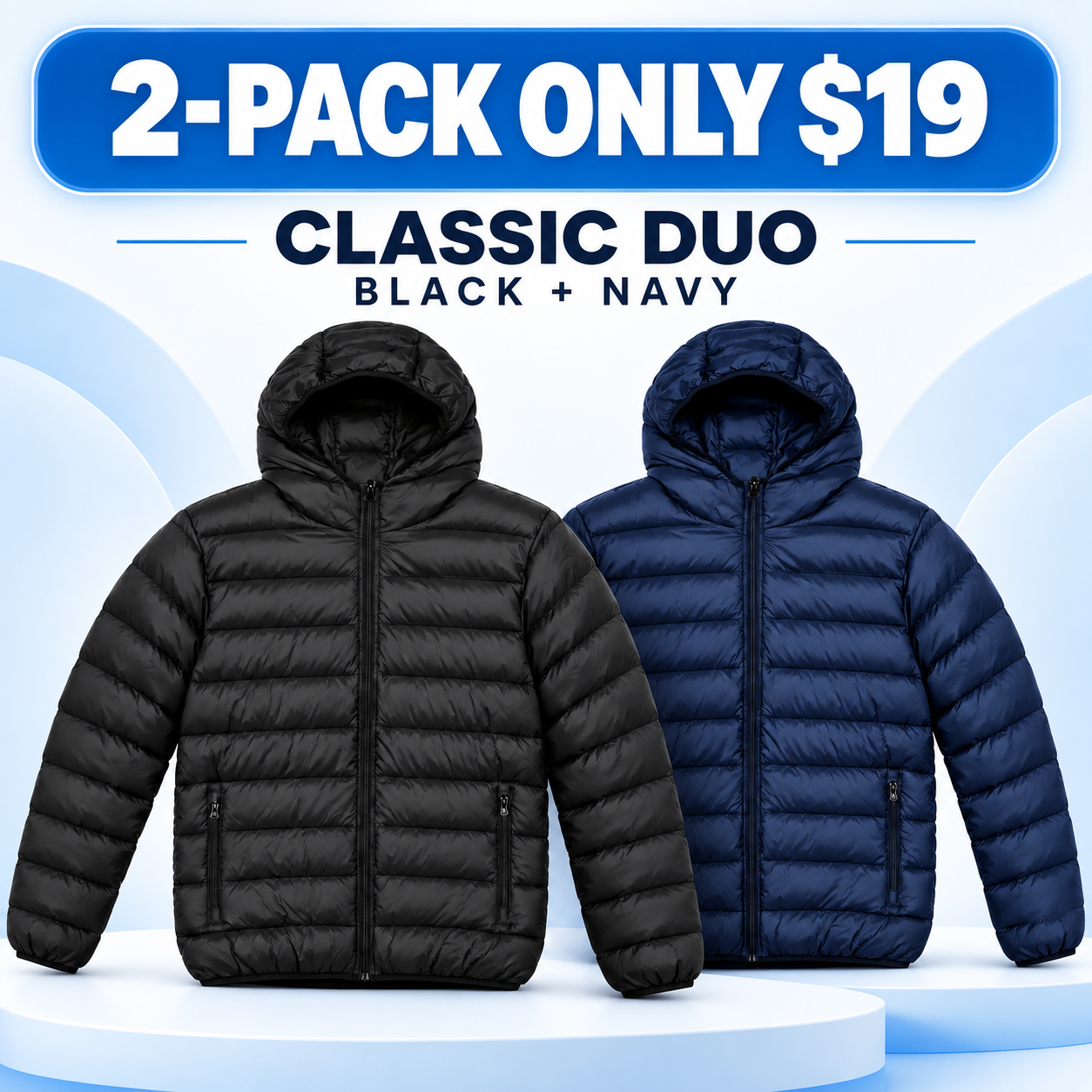 Men's Lightweight Hooded Puffer Jacket Multipack - Quilted Zip-Up Everyday Outerwear