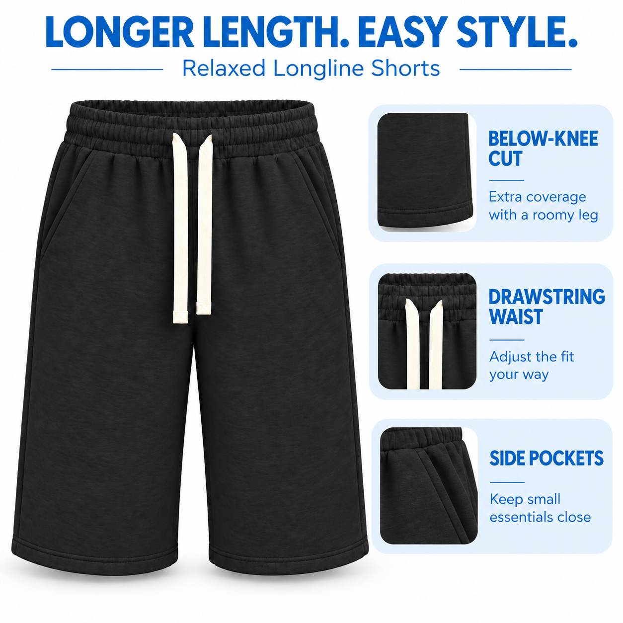 Men's Relaxed Longline Drawstring Shorts
