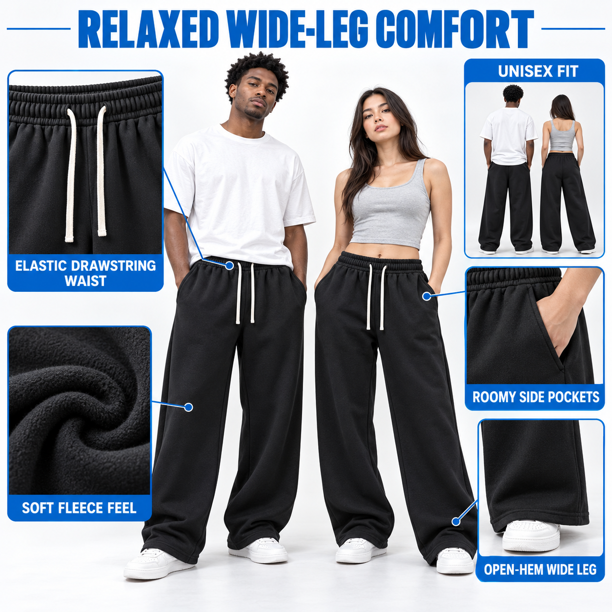 Unisex Everyday Relaxed Wide-Leg Sweatpants
