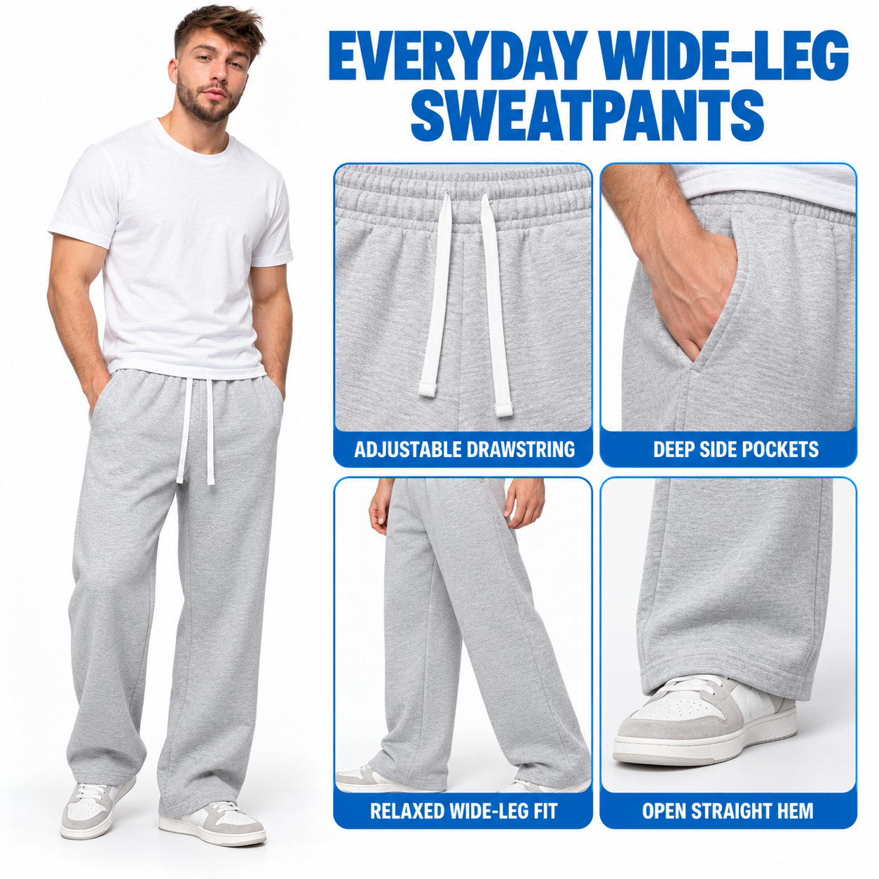 Men's Everyday Relaxed Wide-Leg Drawstring Sweatpants Multi-Pack