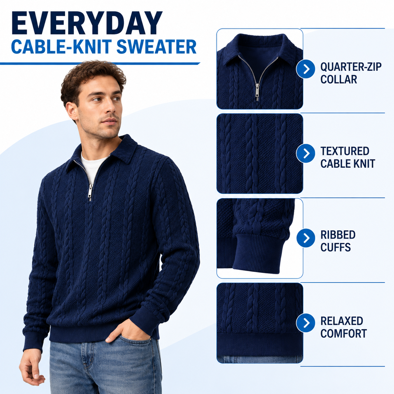 Men's Everyday Cable-Knit Quarter-Zip Sweater Multi-Pack