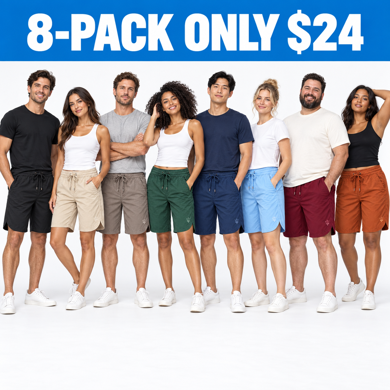 Unisex Lightweight Drawstring Shorts Multipack - Relaxed Knee-Length Shorts with Pockets