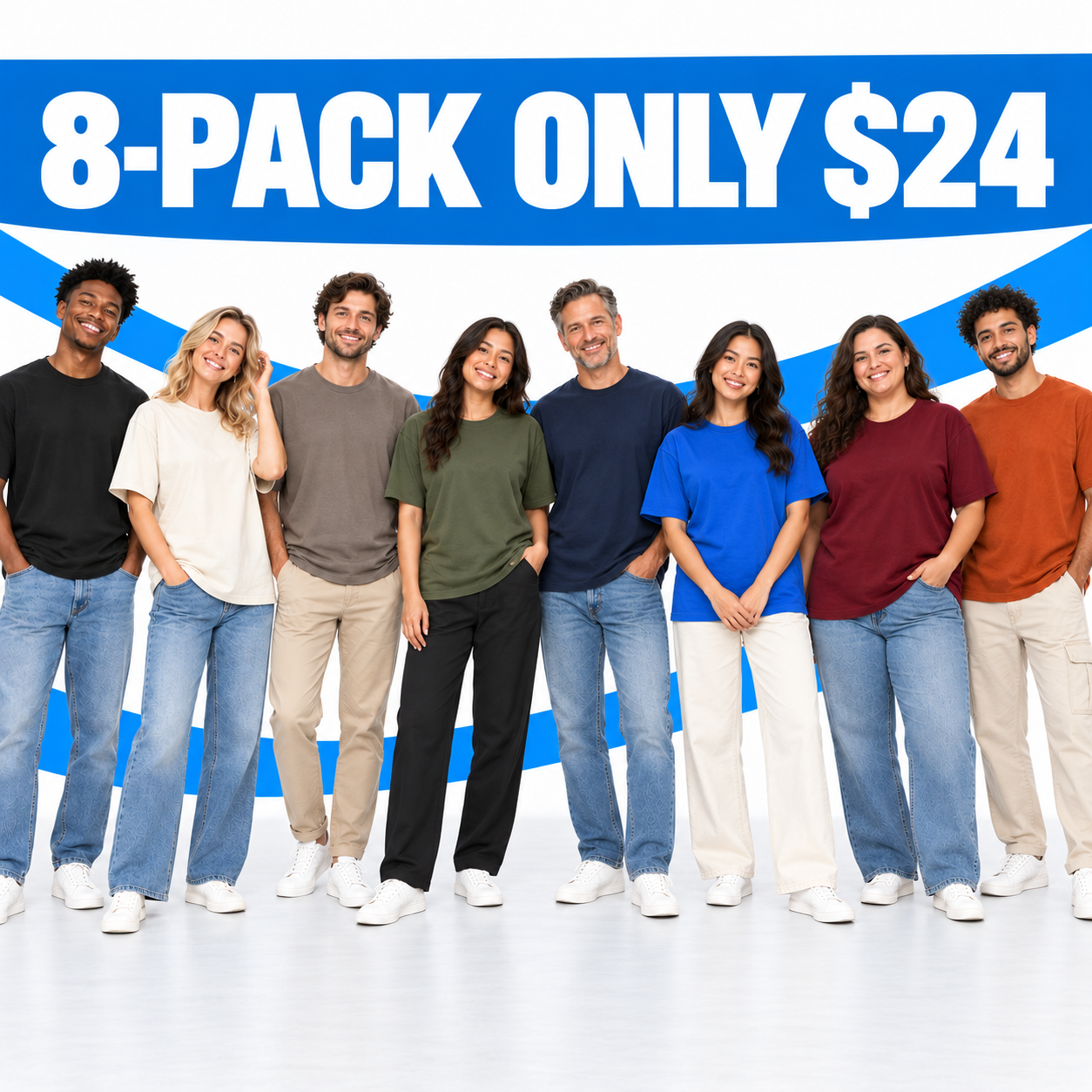 Unisex Soft Stretch Oversized T-Shirt Multipack - Relaxed Crew Neck Everyday Tee