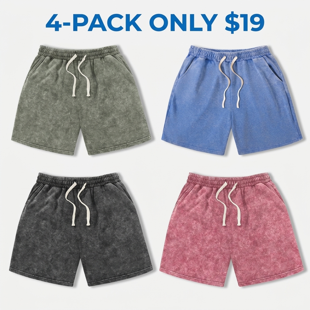 Men’s Snow-Wash Cotton Blend Drawstring Shorts