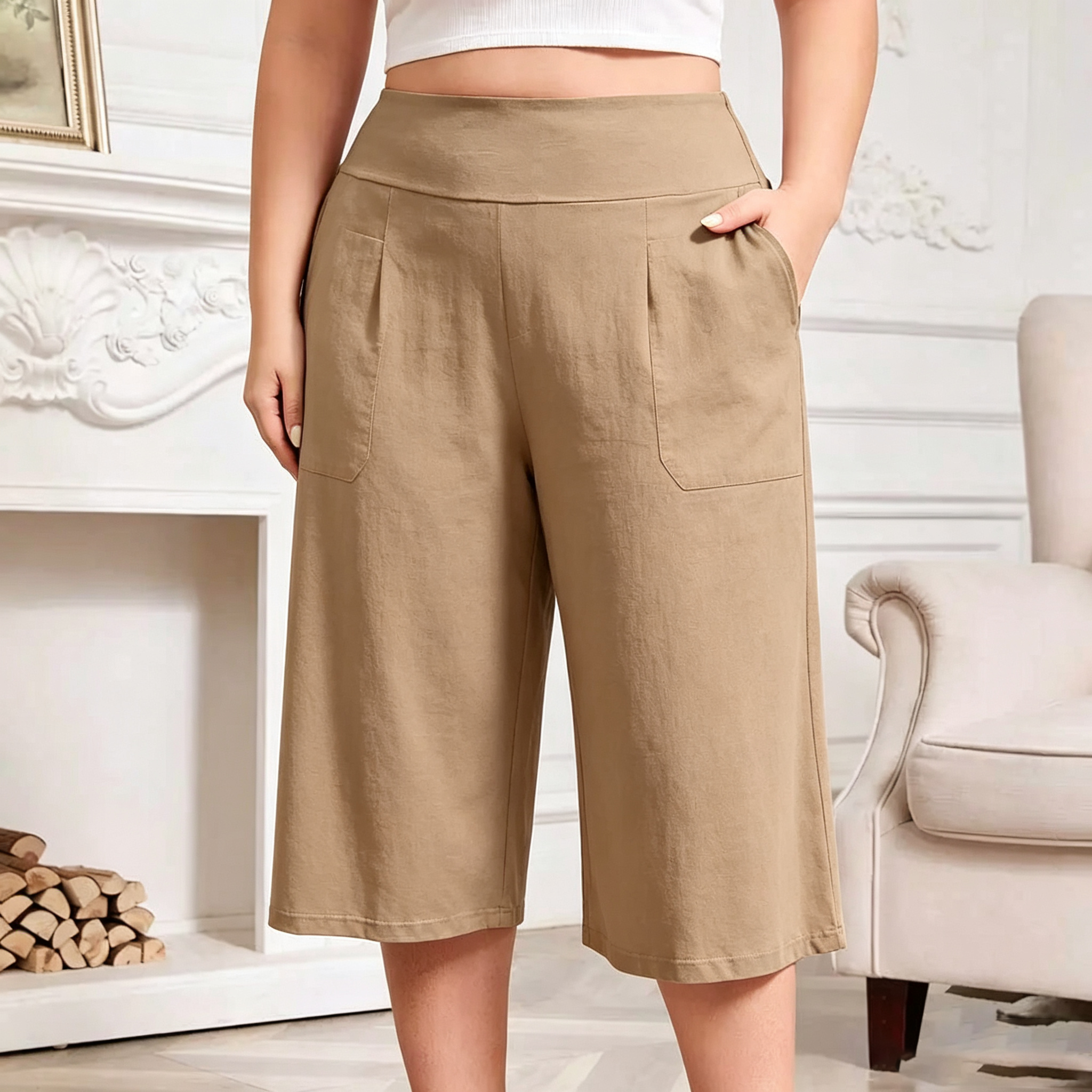 Women’s Plus Size Capri Pajama Pants Soft Breathable Stretchy Wide Leg Lounge Sleep Pants with Pockets Fit Fabric