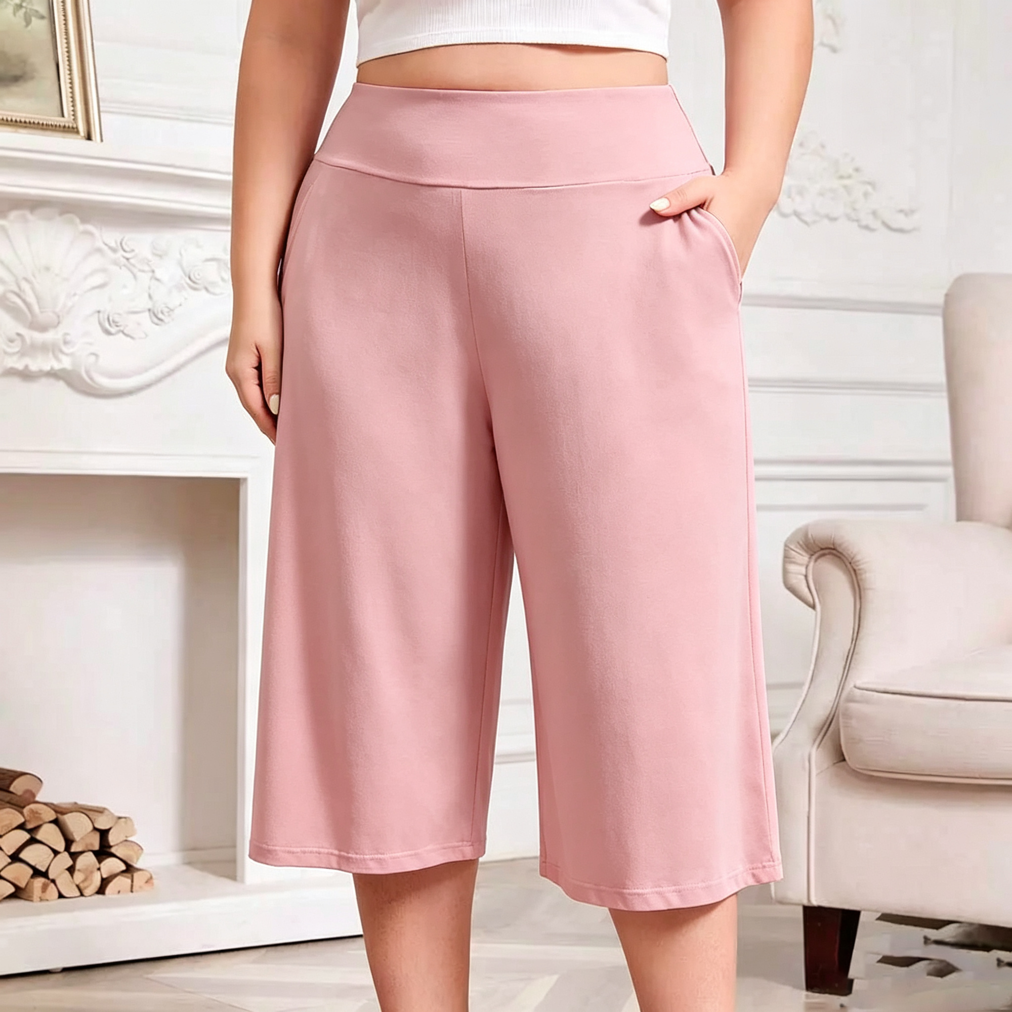 Women’s Plus Size Capri Pajama Pants Soft Breathable Stretchy Wide Leg Lounge Sleep Pants with Pockets Fit Fabric