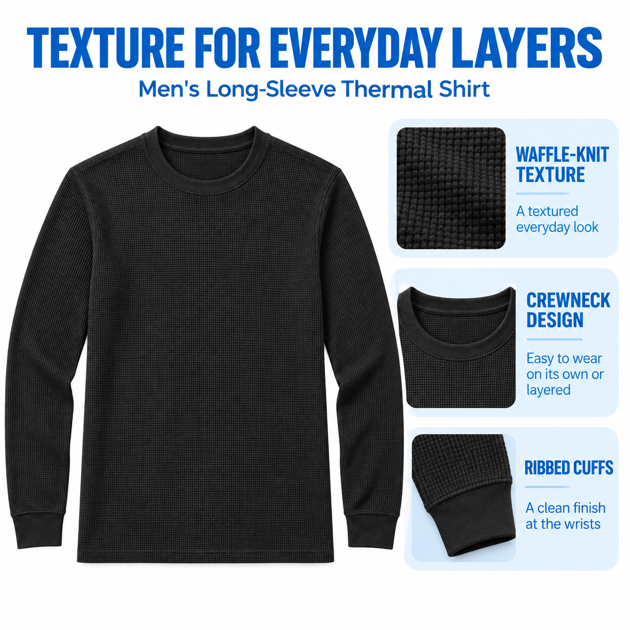 Men's Waffle-Knit Crewneck Thermal Shirt Multipack