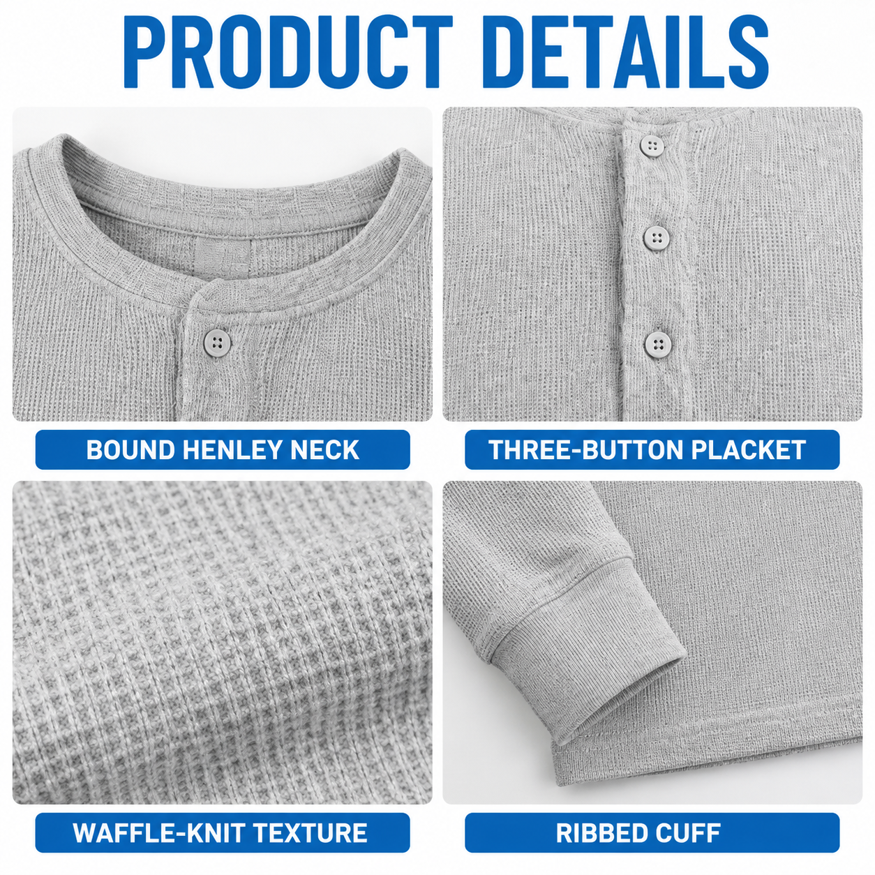 Men's Everyday Cotton Waffle-Knit Henley Shirt Multi-Pack