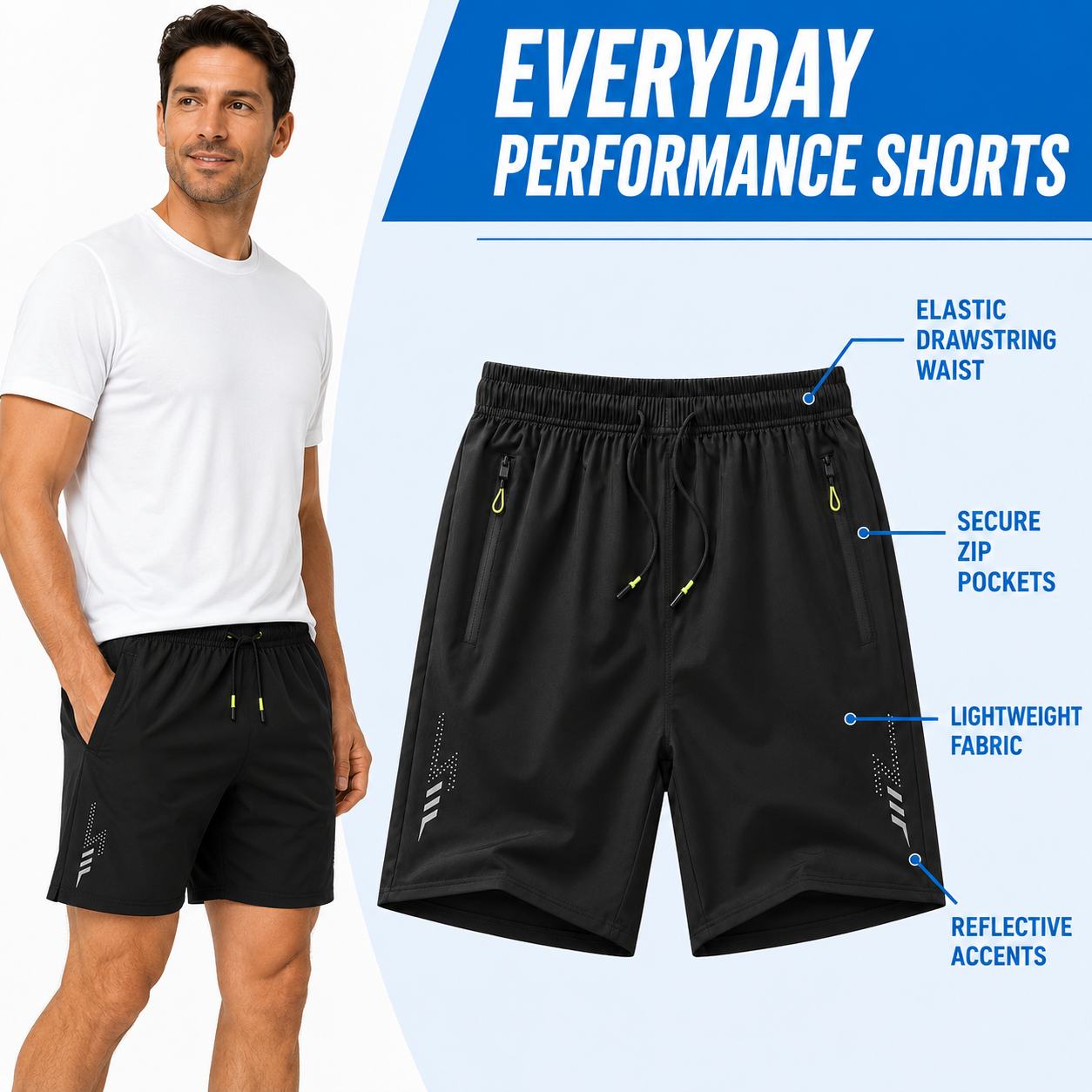 Men's Lightweight Quick-Dry Zip-Pocket Athletic Shorts Multi-Pack