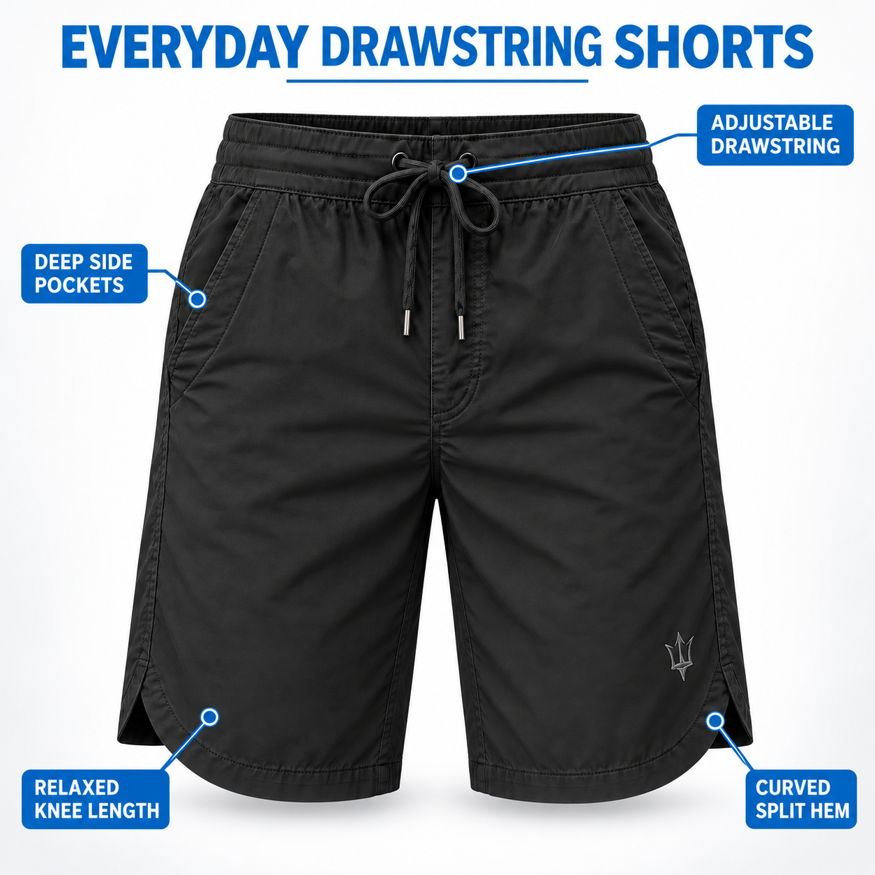 Unisex Lightweight Drawstring Shorts Multipack - Relaxed Knee-Length Shorts with Pockets