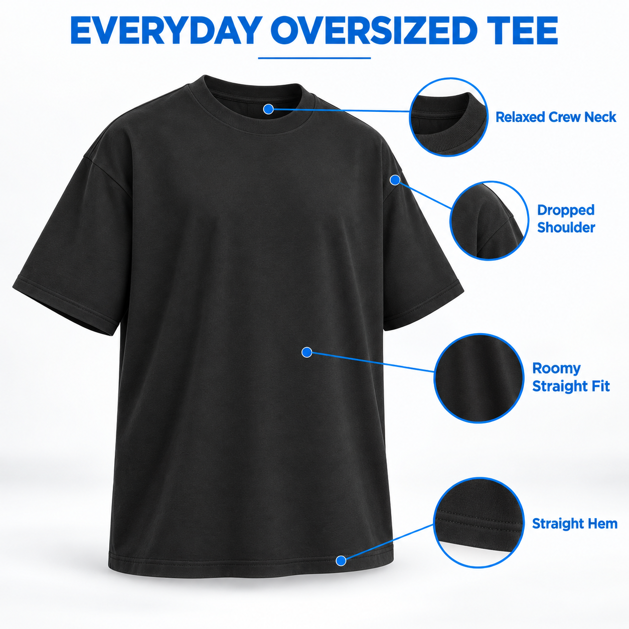Unisex Soft Stretch Oversized T-Shirt Multipack - Relaxed Crew Neck Everyday Tee